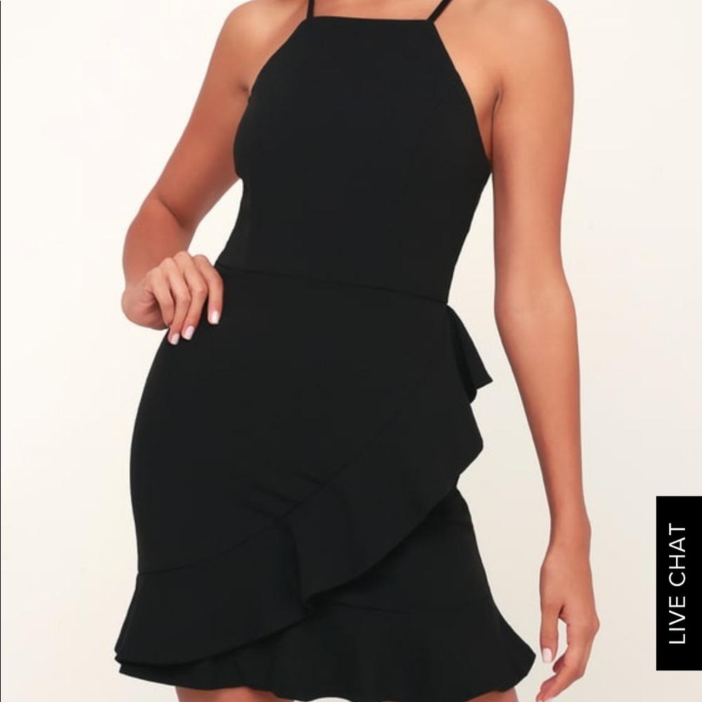 Black ruffled bodycon dress